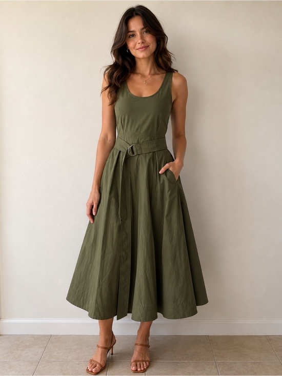 Veronica Beard Dresses & Skirts - Veronica Beard Ennis Mixed Media Olive Tank Midi Dress